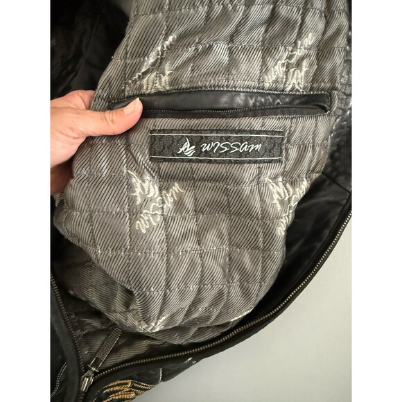Al Wissam SCARFACE AL Pacino Embroidered Leather Jacket 52 RARE Bomber Black Men - Picture 7 of 16